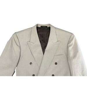 Petrocelli Men’s Double-Breasted Blazer Beige 44S Polyester Wool Silk Jacket